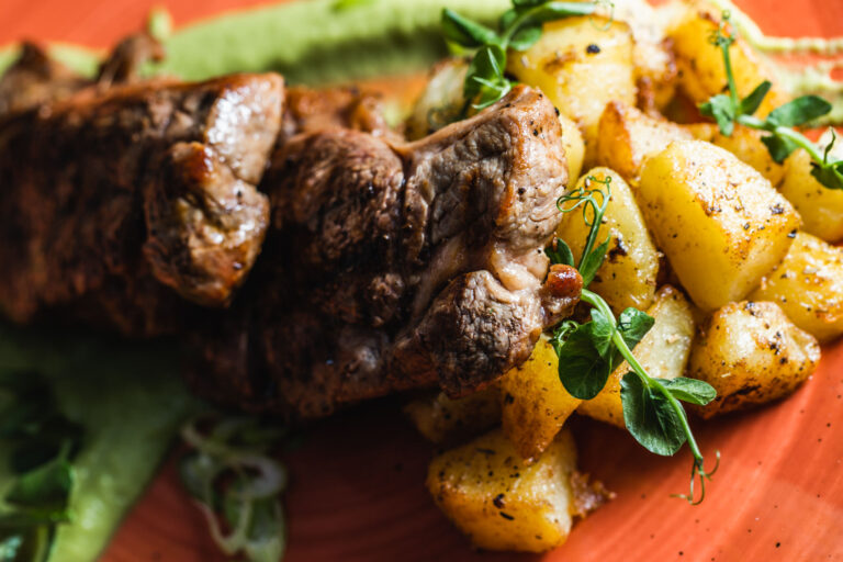 Lamb leg steak with potatoes