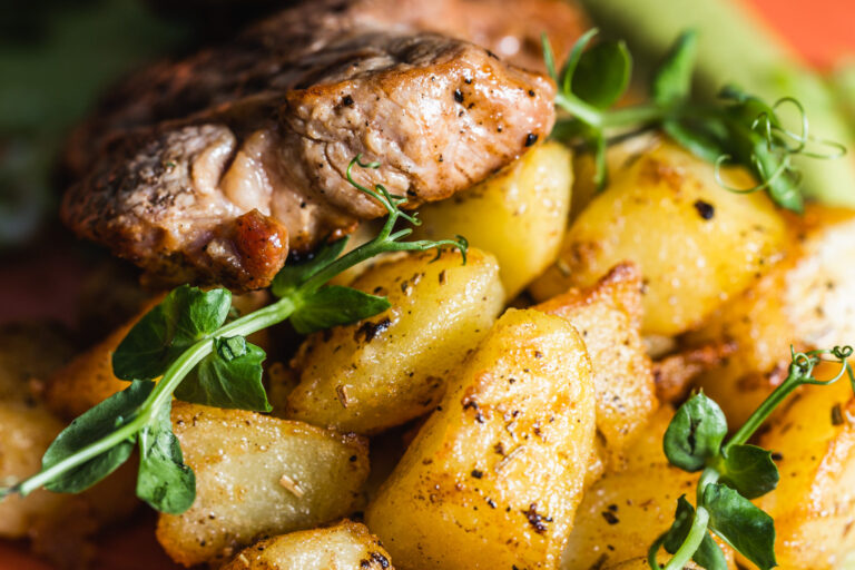 Lamb leg steak with potatoes