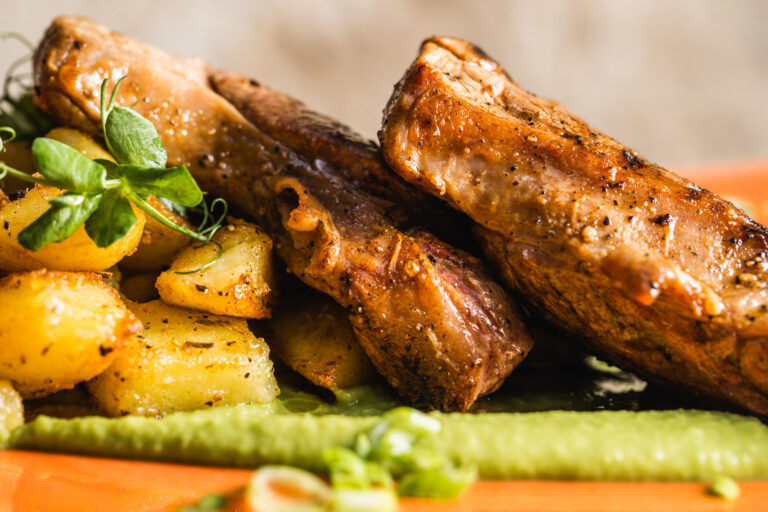 Lamb leg steak with potatoes