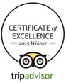 Certificate of excellence 2015 winner by Tripadvisor